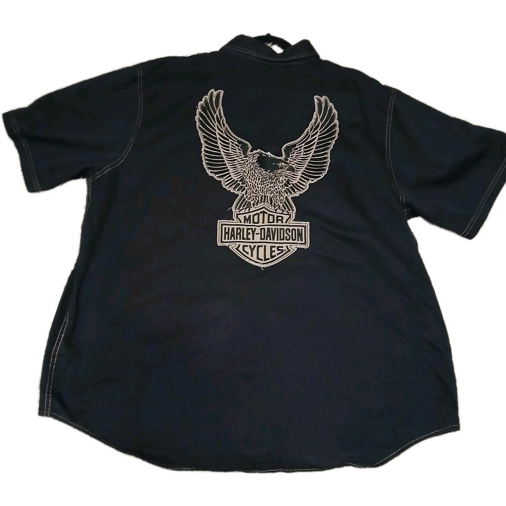 Harley-Davidson Men’s‎ 2XL Black Button Up Shirt Short Sleeve Embroidered Eagle